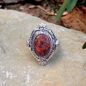 solid sterling silver opal bohemian statement ring